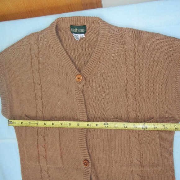 Boundary Waters Wmn M Vintage Sweater Vest Crew Neck Cardigan Cable Knit pockets - Picture 6 of 12